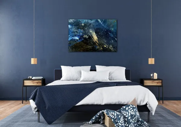 Impresi Obraz Abstrakt modrý so zlatým detailom - 90 x 60 cm