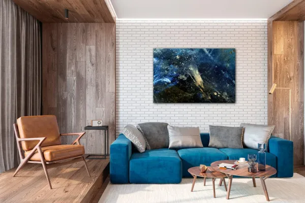 Impresi Obraz Abstrakt modrý so zlatým detailom - 90 x 60 cm