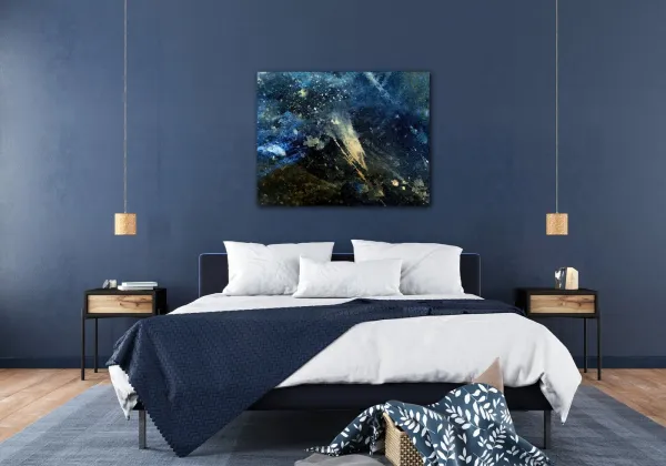Impresi Obraz Abstrakt modrý so zlatým detailom - 90 x 70 cm