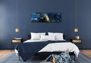 Impresi Obraz Abstrakt modrý so zlatým detailom - 90 x 30 cm (3 dielny)
