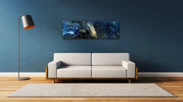 Impresi Obraz Abstrakt modrý so zlatým detailom - 90 x 30 cm (3 dielny)