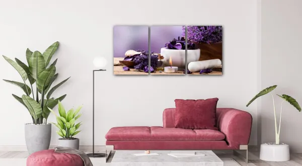 Impresi Obraz Levanduľovej zátišie - 150 x 70 cm (3 dielny)