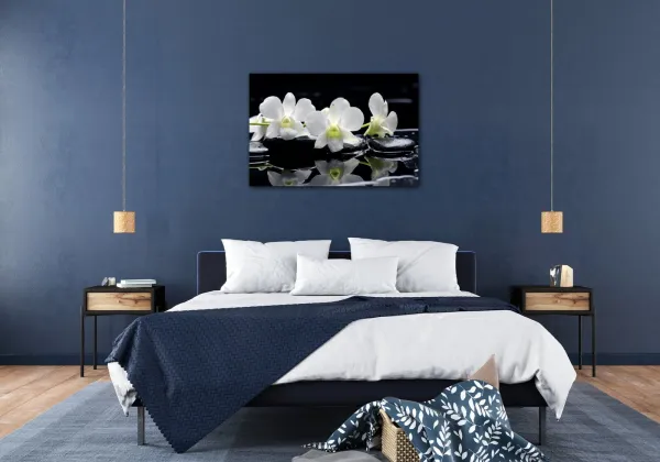 Impresi Obraz Biele orchidee na čiernom pozadí - 60 x 40 cm