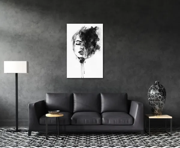 Impresi Obraz Maľovaný portrét ženy čiernobiely - 60 x 90 cm