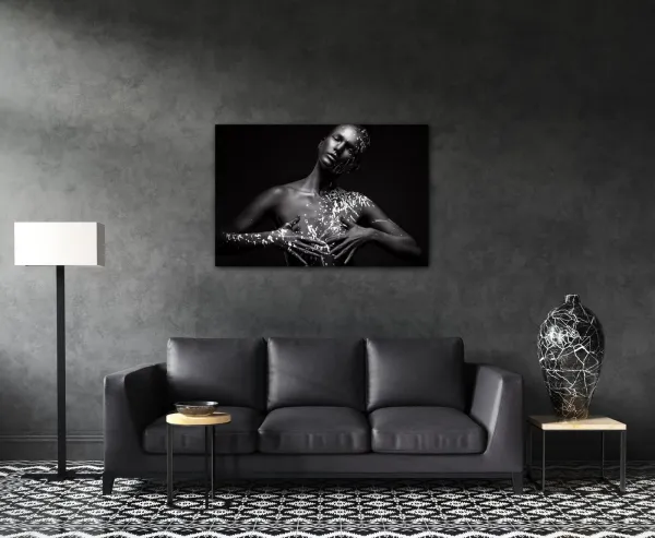 Impresi Obraz Portrét ženy čierno strieborný - 90 x 60 cm