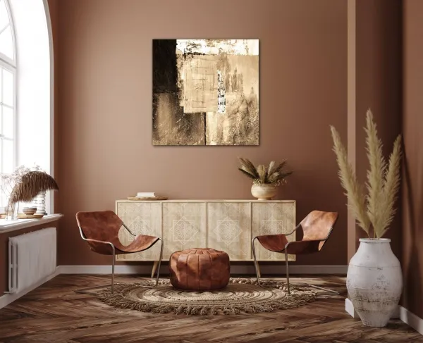 Impresi Obraz Abstrakt béžovo zlatý štvorec - 60 x 60 cm