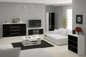 Ak furniture Komoda Kryštof 140 cm 2 skrinky a 4 zásuvky biela/čierna