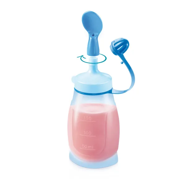 TESCOMA pružná fľaša PAPU PAPI 200 ml, s lyžičkou, modrá 