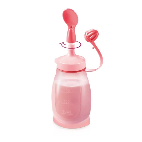 TESCOMA pružná fľaša PAPU PAPI 200 ml, s lyžičkou, ružová 