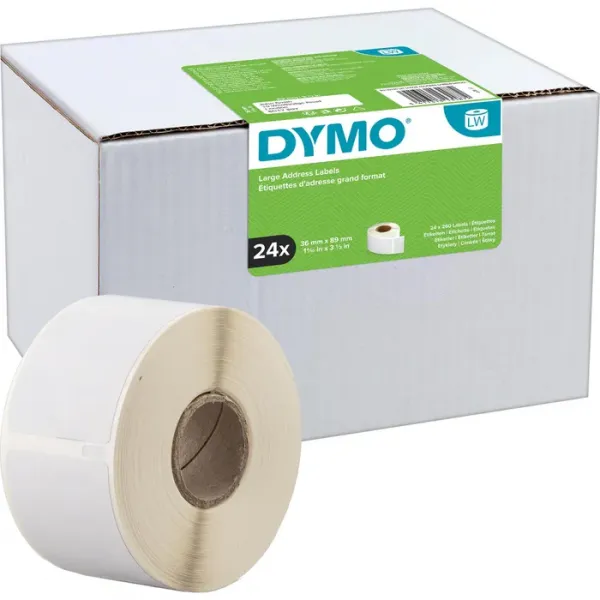Dymo S0722390 papierové štítky 89mm x 36mm, biele, veľké, 24 x 260 ks