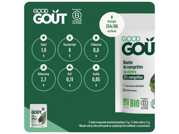 Good Gout Bio Kapsička Cuketové rizoto s kozím syrom 190 g,GOOD GOUT BIO Cuketové rizoto s kozím syrom 190 g