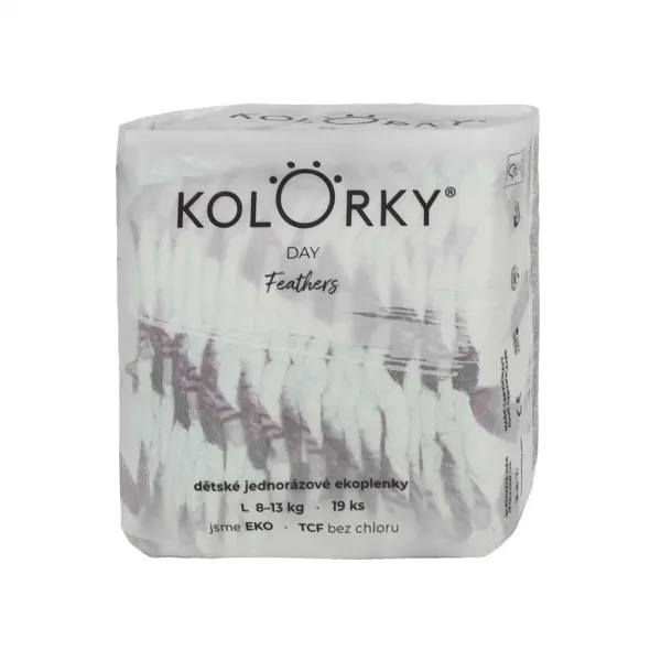 KOLORKY DAY perie L 8-13 kg 19 ks,KOLORKY DAY Plienky jednorazové eko, perie L (8-13 kg) 19 ks