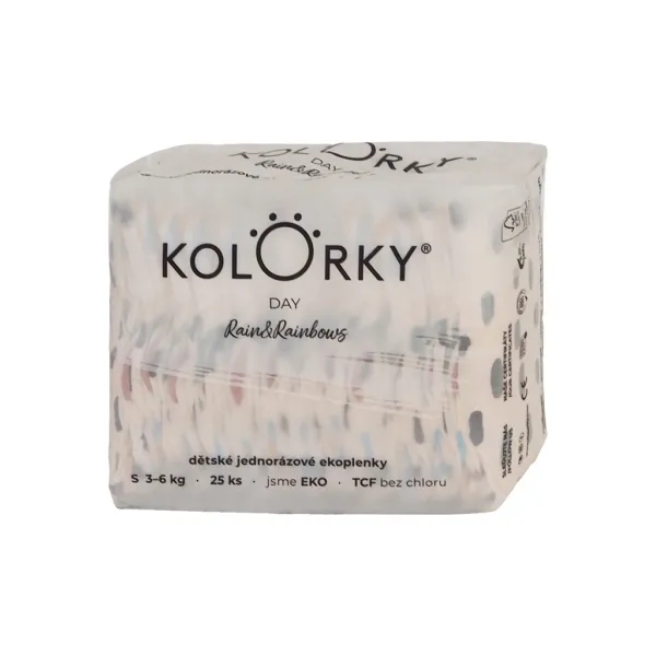 KOLORKY DAY déšť a duhy S 3-6 kg 25 ks,KOLORKY DAY Plienky jednorazové eko, dážď&dúhy S (3-6 kg) 25 ks