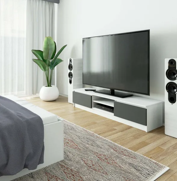 Ak furniture TV stolík Ronon 160 cm biely/grafitovo sivý