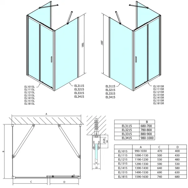 POLYSAN - EASY sprchový kout tri steny 1100x700, L/P varianta, číre sklo EL1115EL3115EL3115