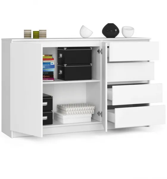 Ak furniture Komoda K013 160 cm biela - 2 skrinky a 4 šuplíky