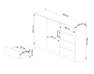 Ak furniture Komoda K013 160 cm biela - 2 skrinky a 4 šuplíky