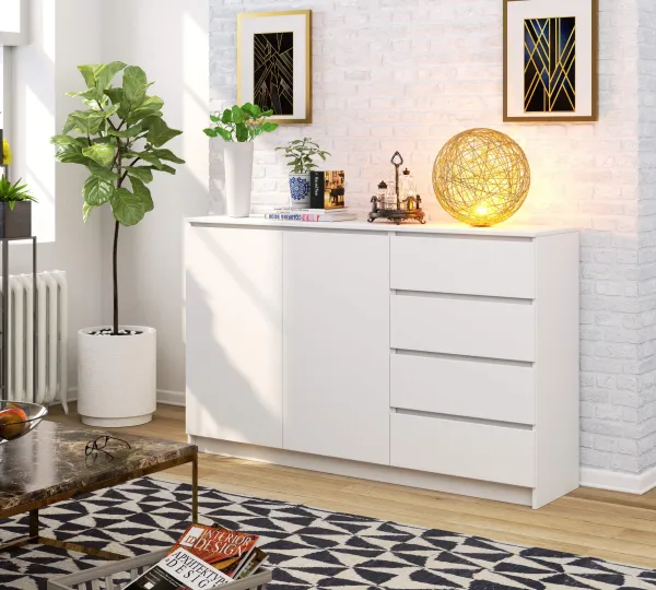 Ak furniture Komoda K013 160 cm biela - 2 skrinky a 4 šuplíky
