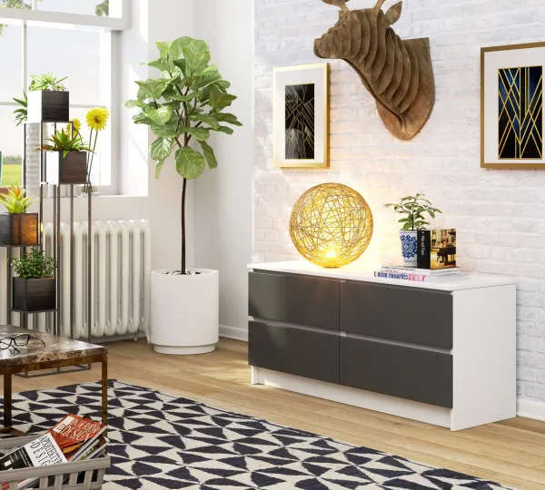 Ak furniture Komoda Kuba 120 cm 4 zásuvky biela/grafit