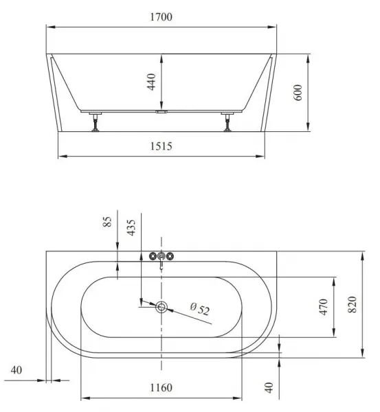 CERSANIT - Voľne stojaca akrylátová vaňa k stene CREA 170X83 S301-301