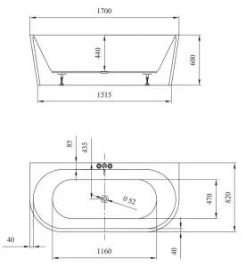 CERSANIT - Voľne stojaca akrylátová vaňa k stene CREA 170X83 S301-301