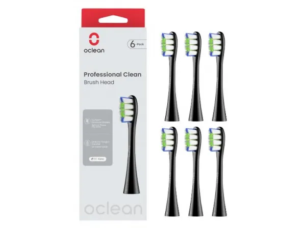 Oclean Náhradné hlavice na elektrickú zubnú kefku Professional Clean, 6 kusov (čierna)