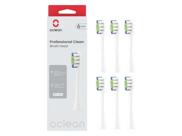 Oclean Náhradné hlavice na elektrickú zubnú kefku Professional Clean, 6 kusov (biela)