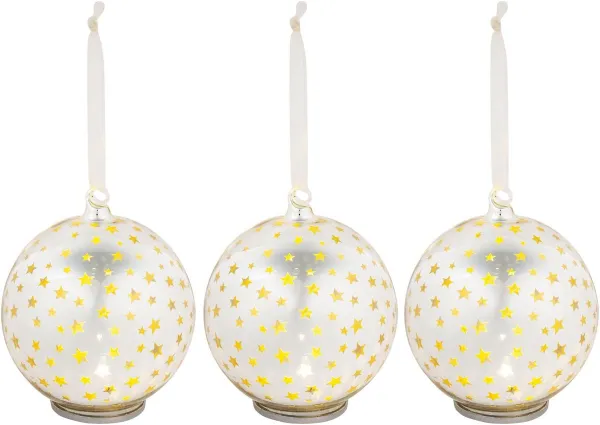 LED závesná sklenená dekorácia More hviezd, sada 3 ks