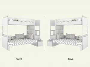 Biela poschodová posteľ s dvoma lôžkami SIMONE s úložnými schodmi a policou 90x200 cm, 120x200 cm Zvoľte šuplík: Bez šuplíka, Zvoľte stranu: Vpravo