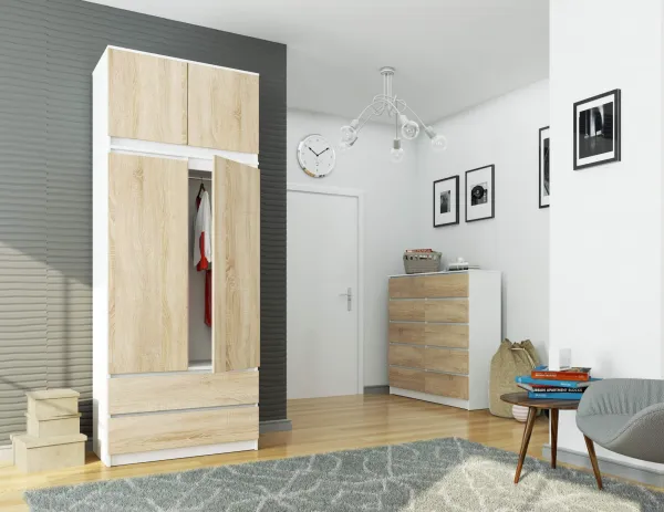 Ak furniture Nadstavec na skrinku Star 90 cm biely/sonoma