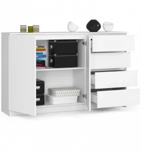 Ak furniture Komoda K013 160 cm biela - 2 skrinky a 4 šuplíky