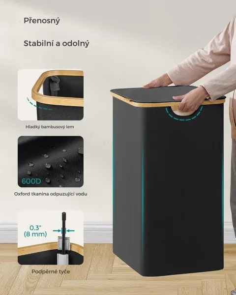 SONGMICS Kôš na bielizeň LESLIE 130 l čierny
