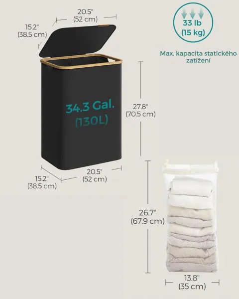 SONGMICS Kôš na bielizeň LESLIE 130 l čierny