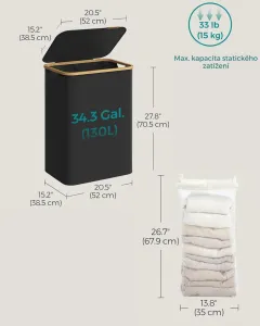 SONGMICS Kôš na bielizeň LESLIE 130 l čierny
