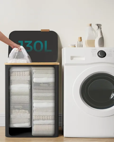SONGMICS Kôš na bielizeň LESLIE 130 l čierny