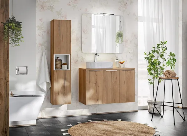 Comad Závesná skrinka pod umývadlo Nova Oak II s doskou 80 cm čierna/dub coast evoke