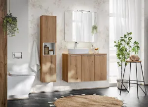 Comad Závesná skrinka pod umývadlo Nova Oak II s doskou 80 cm čierna/dub coast evoke