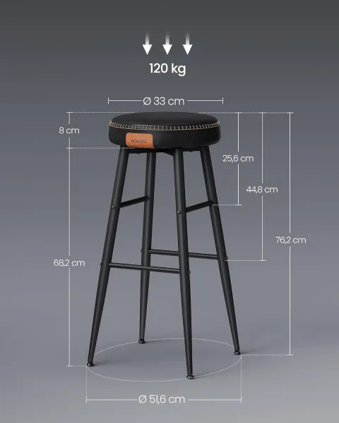 VASAGLE Barová stolička EKHO 76 cm čierna 2 ks