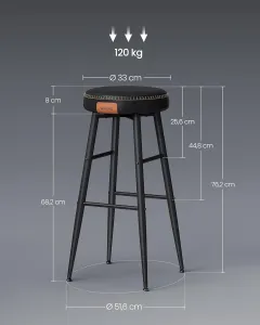 VASAGLE Barová stolička EKHO 76 cm čierna 2 ks