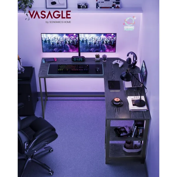 VASAGLE PC stôl rohový priemyselný 138 x 138 cm čierny
