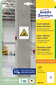 Avery Zweckform Etikety univerzálne 210x297mm Avery A4, silne lepivé 20 hárkov