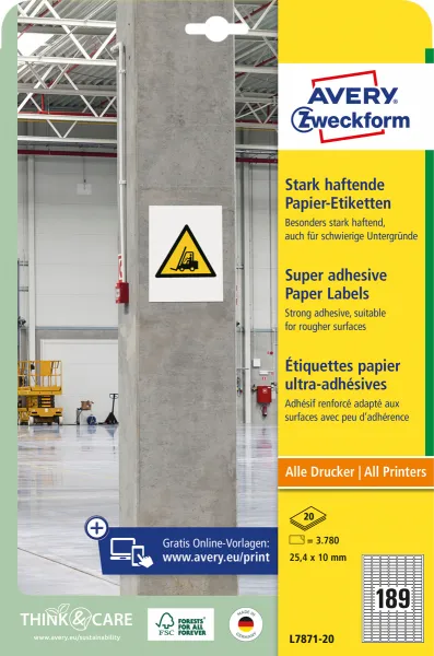 Avery Zweckform Etikety univerzálne 25,4x10mm Avery A4, silne lepivé 20 hárkov