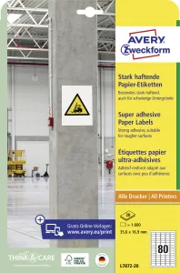 Avery Zweckform Etikety univerzálne 35,6x16,9mm Avery A4, silne lepivé 20 hárkov