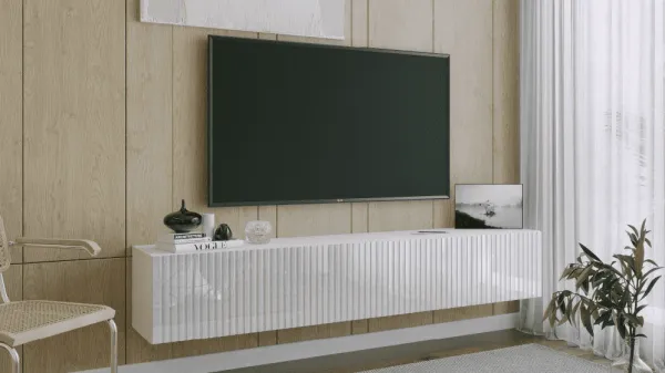 ArtExt Závesný TV stolík JOY | 200 cm Farba: Biela (drážky)