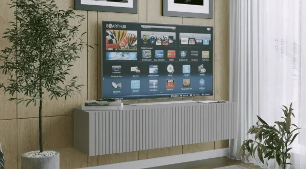 ArtExt Závesný TV stolík JOY | 150 cm Farba: Biela (drážky)