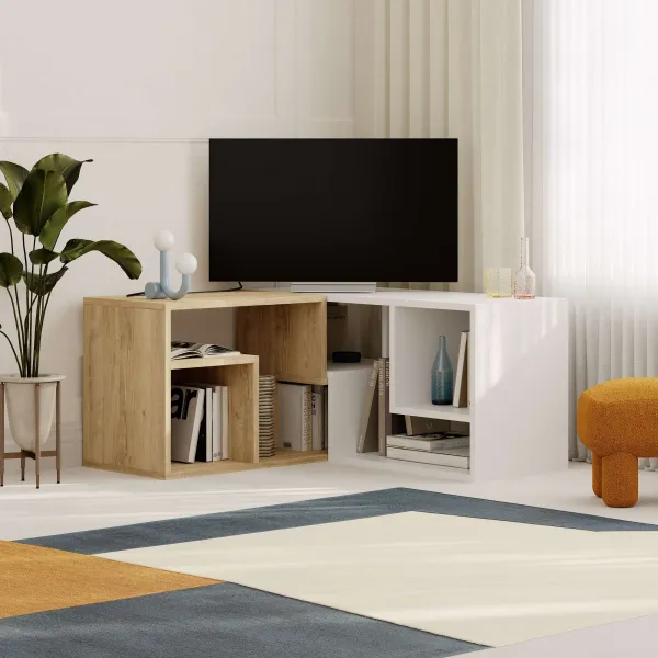 Televízny stolík Houseland Glis dub zafírový/biely