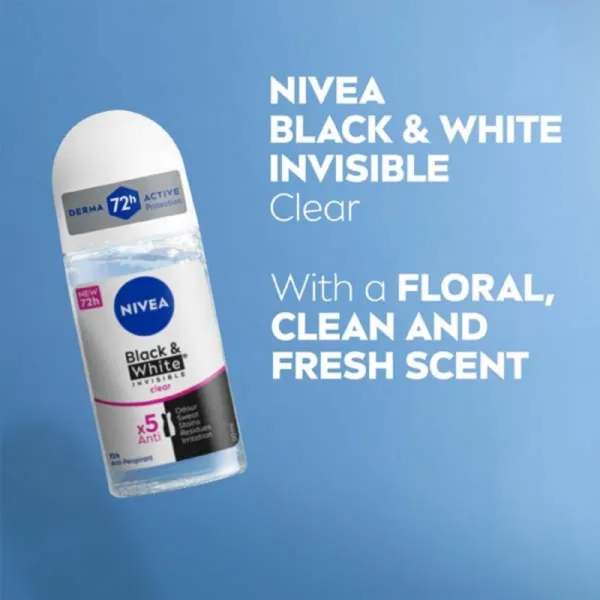 Nivea Invisible Black & White Clear guličkový antiperspirant pre ženy 50 ml