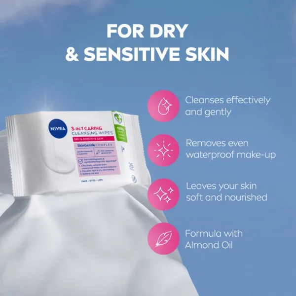 Nivea Ošetrujúce čistiace pleťové obrúsky 3 v 1 25 ks