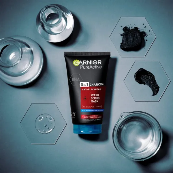 Garnier Skin Naturals Pure Active 3 v1 maska s aktívnym uhlím proti čiernym bodkám, 150 ml