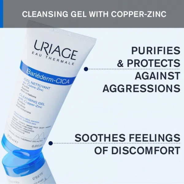 Uriage Bariéderm-CICA Cleansing Gel with Copper-Zinc upokojujúci čistiaci gél na popraskanú pokožku 200 ml